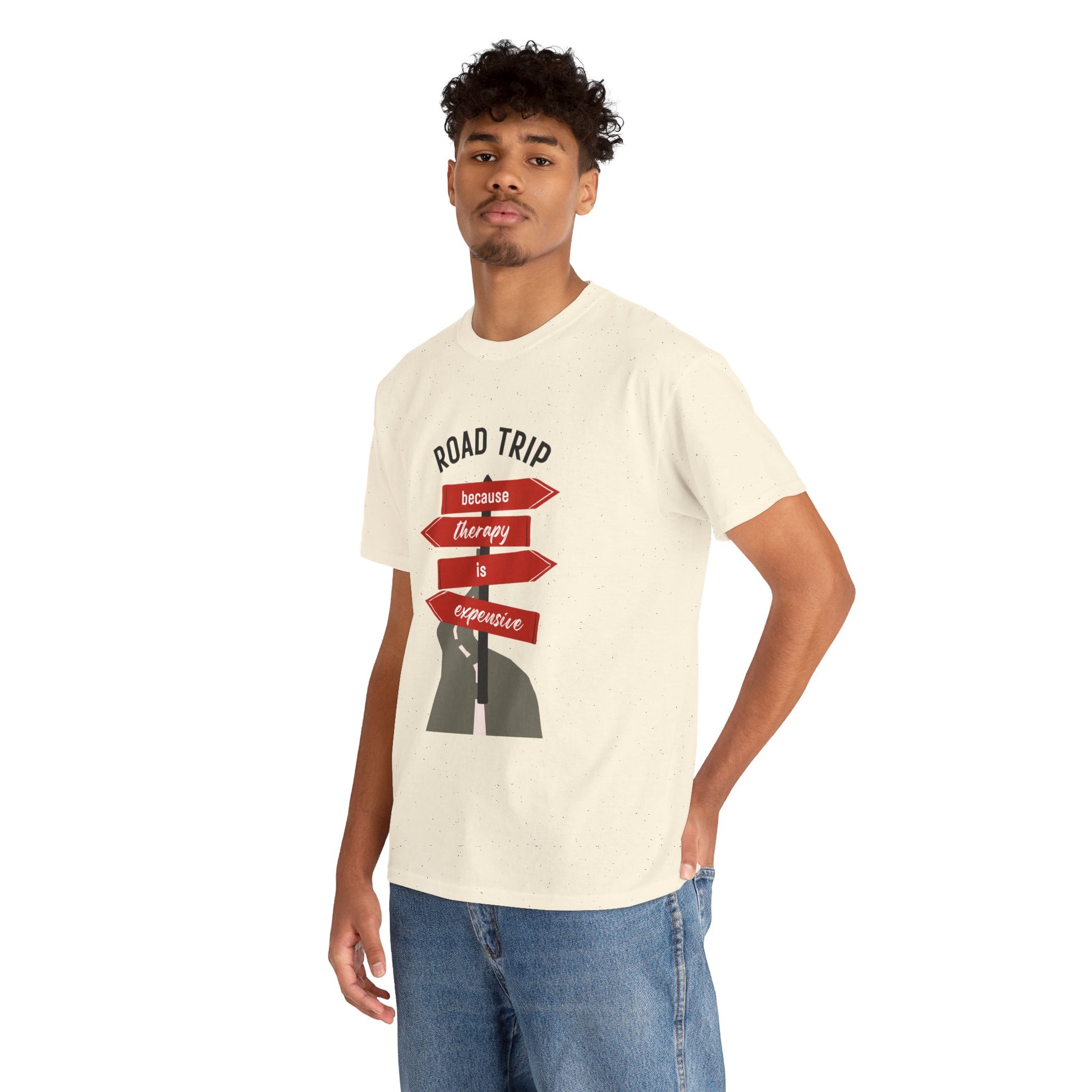 Road Trip Therapy Unisex  Men Women Heavy Cotton Tee | Travel Shirt for Adventurers, Road Trip Gifts, Vacation Apparel. - Trendklo