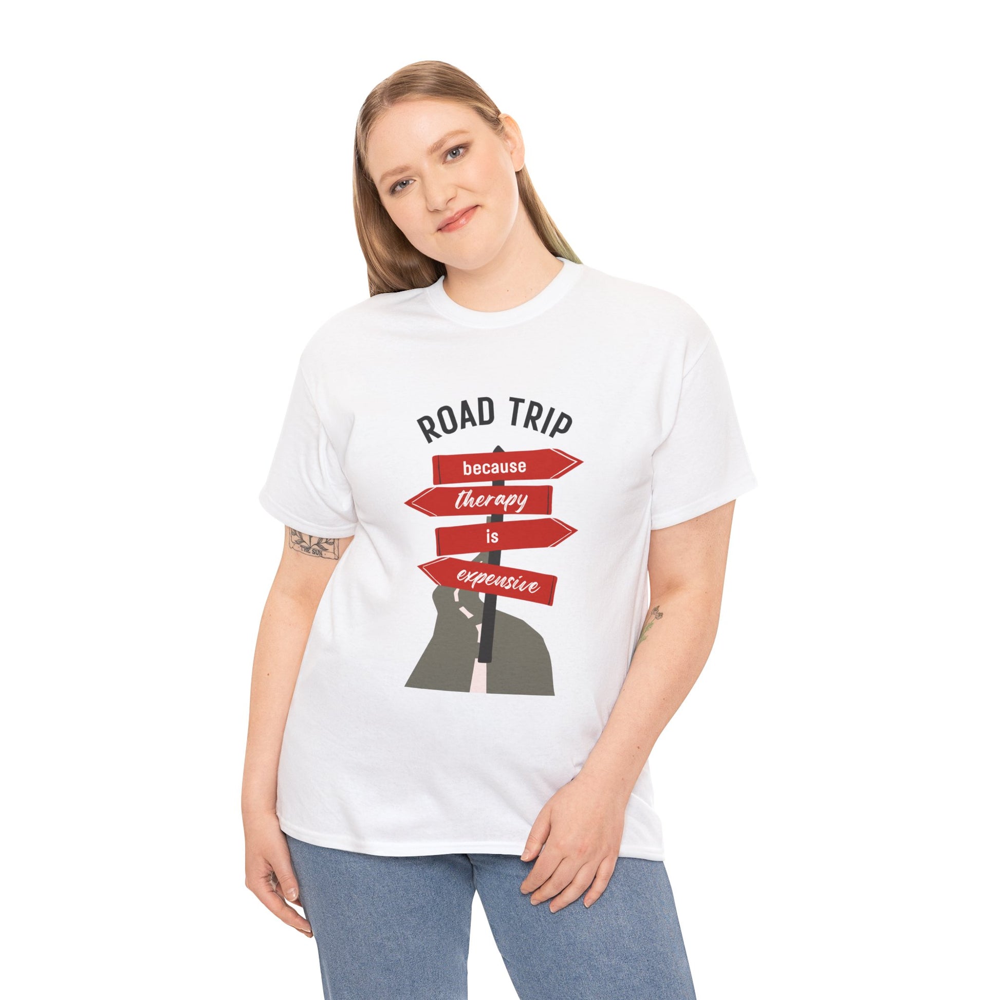 Road Trip Therapy Unisex  Men Women Heavy Cotton Tee | Travel Shirt for Adventurers, Road Trip Gifts, Vacation Apparel. - Trendklo