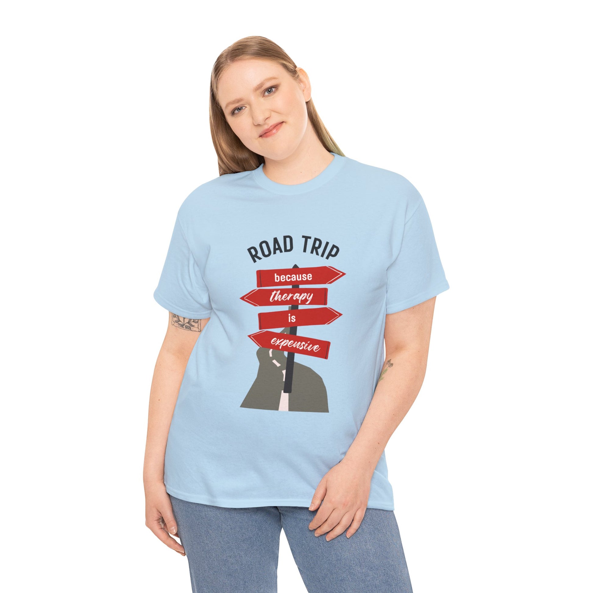 Road Trip Therapy Unisex  Men Women Heavy Cotton Tee | Travel Shirt for Adventurers, Road Trip Gifts, Vacation Apparel. - Trendklo