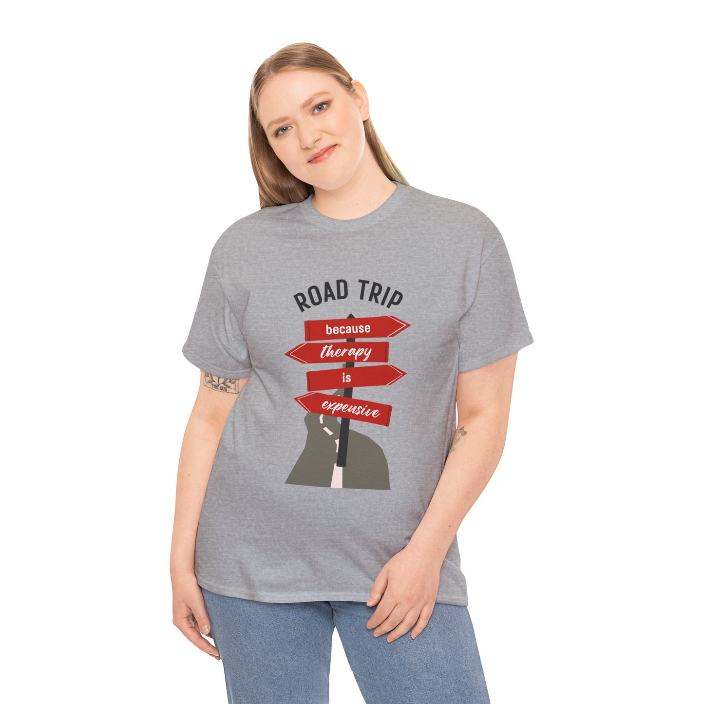 Road Trip Therapy Unisex  Men Women Heavy Cotton Tee | Travel Shirt for Adventurers, Road Trip Gifts, Vacation Apparel. - Trendklo