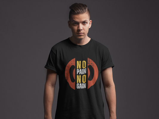Unisex cotton tee featuring 'No Pain No Gain' slogan, perfect for workouts and casual wear.