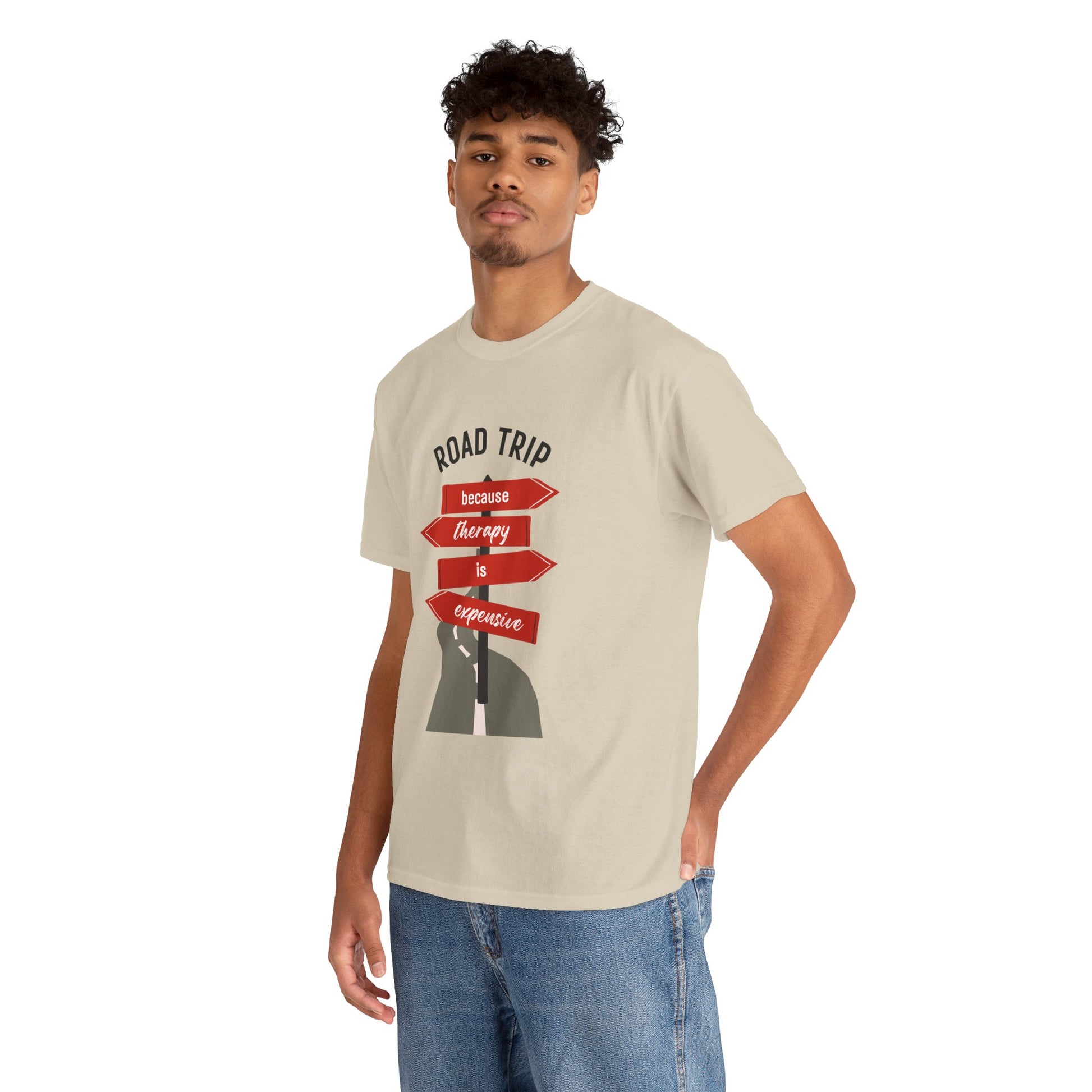 Road Trip Therapy Unisex  Men Women Heavy Cotton Tee | Travel Shirt for Adventurers, Road Trip Gifts, Vacation Apparel. - Trendklo