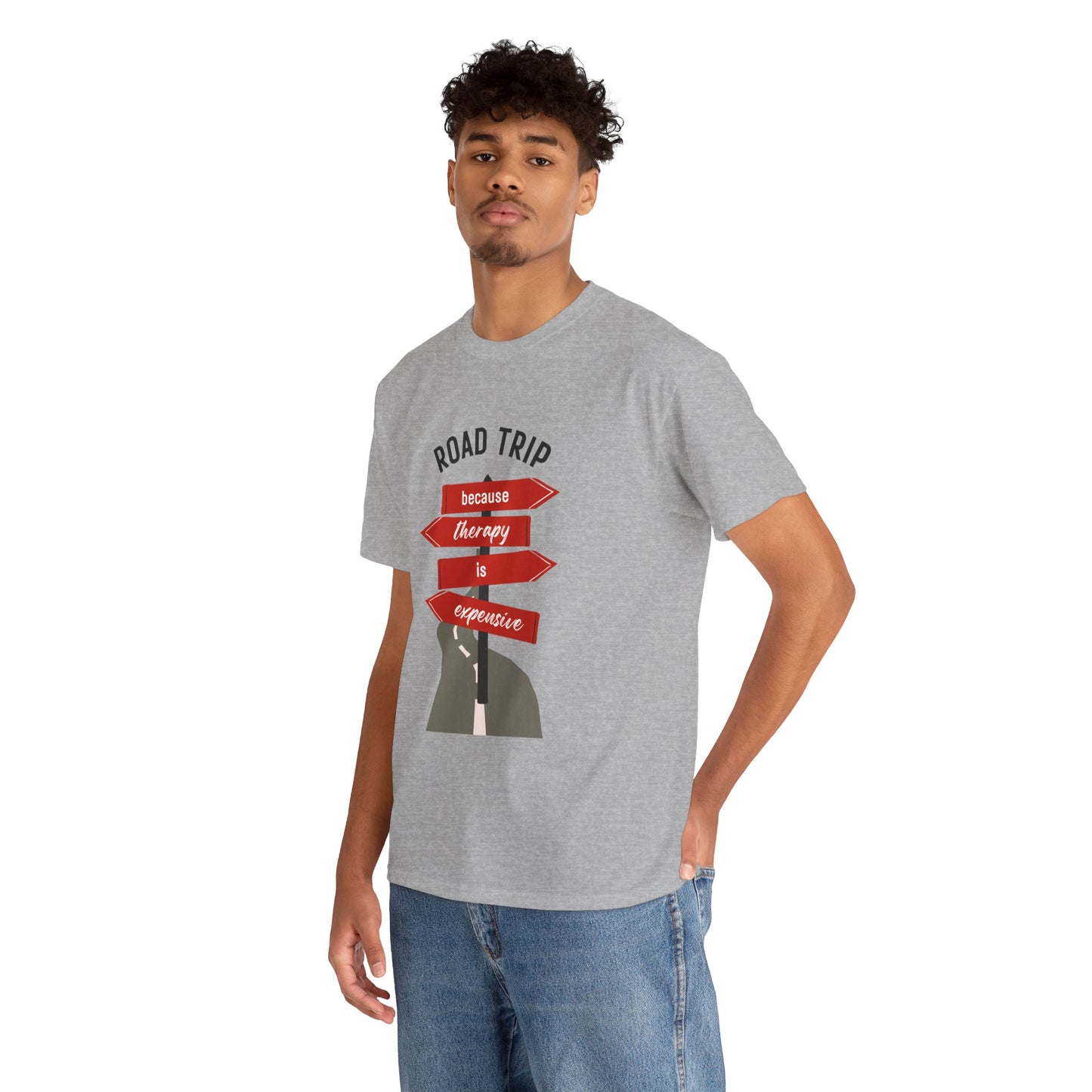 Road Trip Therapy Unisex  Men Women Heavy Cotton Tee | Travel Shirt for Adventurers, Road Trip Gifts, Vacation Apparel. - Trendklo