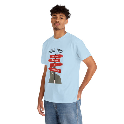 Road Trip Therapy Unisex  Men Women Heavy Cotton Tee | Travel Shirt for Adventurers, Road Trip Gifts, Vacation Apparel. - Trendklo