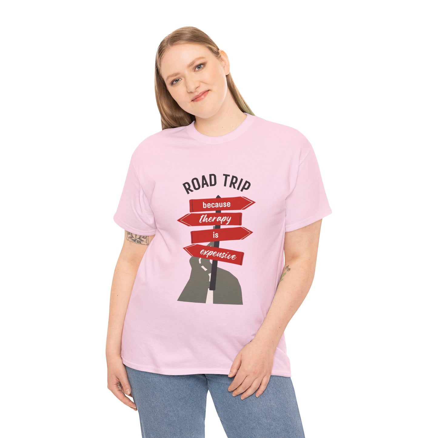 Road Trip Therapy Unisex  Men Women Heavy Cotton Tee | Travel Shirt for Adventurers, Road Trip Gifts, Vacation Apparel. - Trendklo