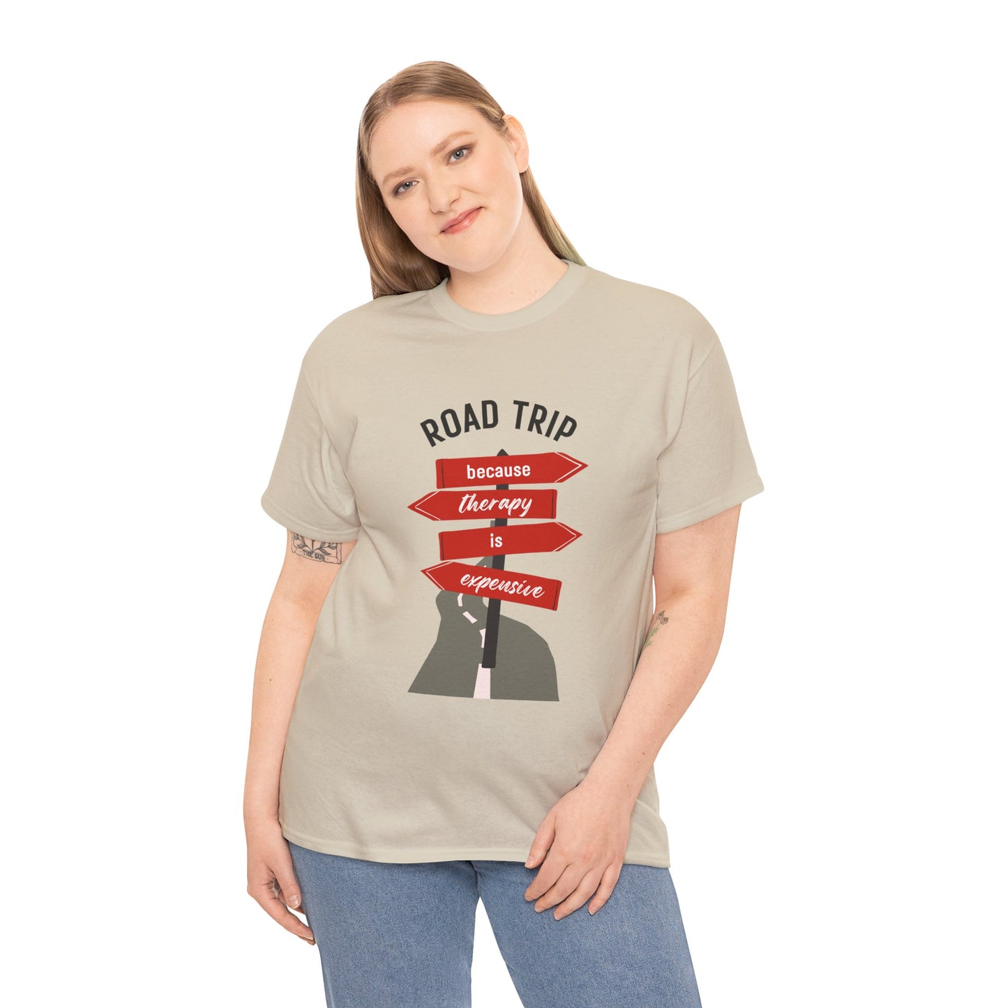Road Trip Therapy Unisex  Men Women Heavy Cotton Tee | Travel Shirt for Adventurers, Road Trip Gifts, Vacation Apparel. - Trendklo